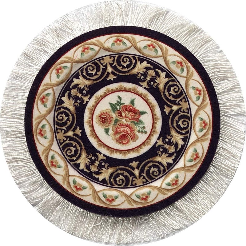 Inusitus Rug Coasters, Set of 4 Turkish Carpet Style Table Drink mats, Absorbent Kitchen and Dining Accessories, Spill & drip Protection, Round - Image 3